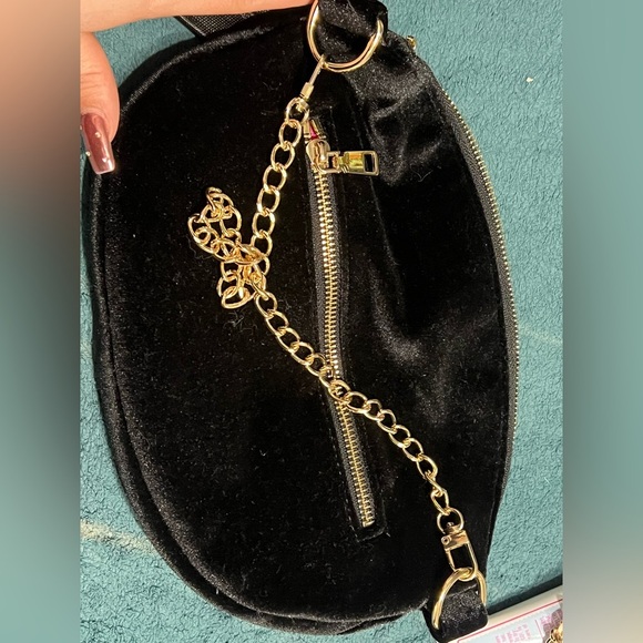 Handbags - Black Velvet Bag with Gold Chain